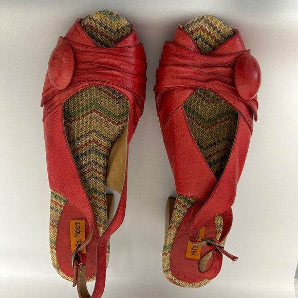 Miz Mooz Violin Red Leather Slingback Peep Toe Wood Block Heels Size 10 Pinup - Picture 4 of 11
